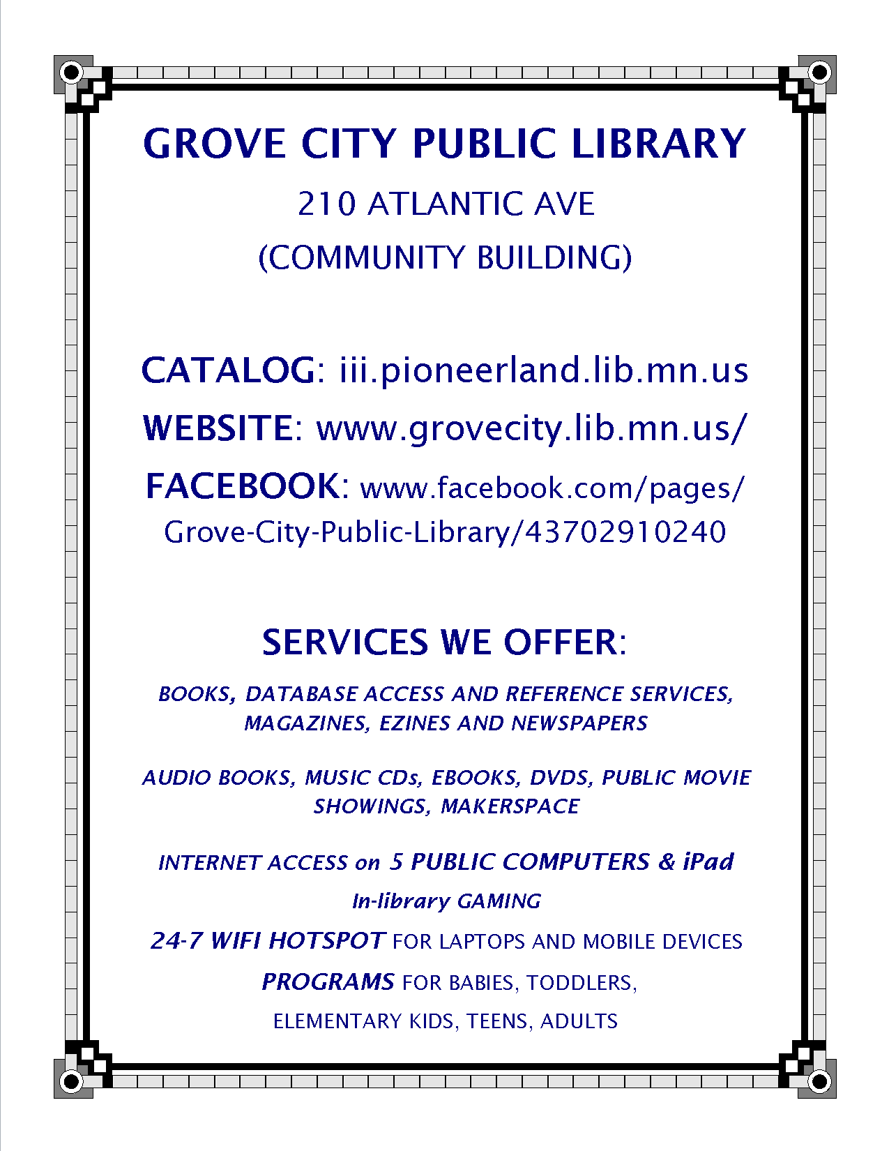 Grove City Library Sign, Services